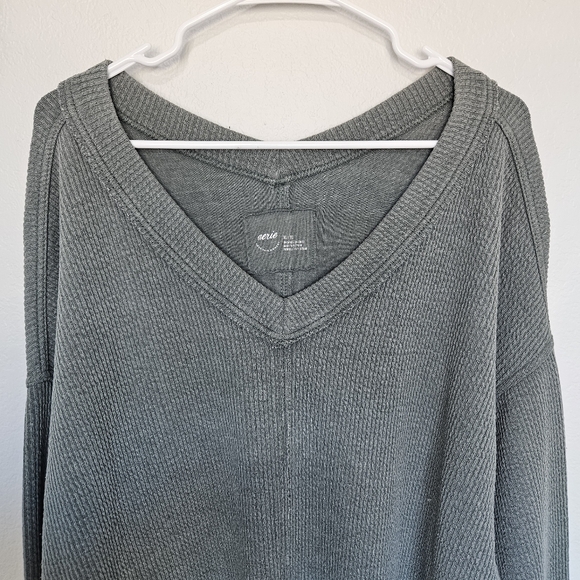 Aerie | Wonder Textured V-Neck Sage Slouchy Sweatshirt Women's XL - Picture 5 of 8